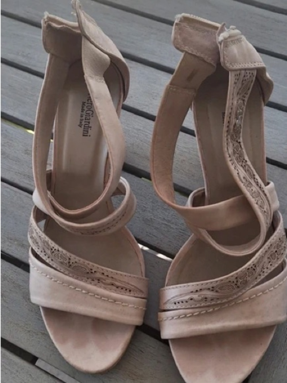 Nero Giardini Blush Beige Laser-Cut Leather Heels